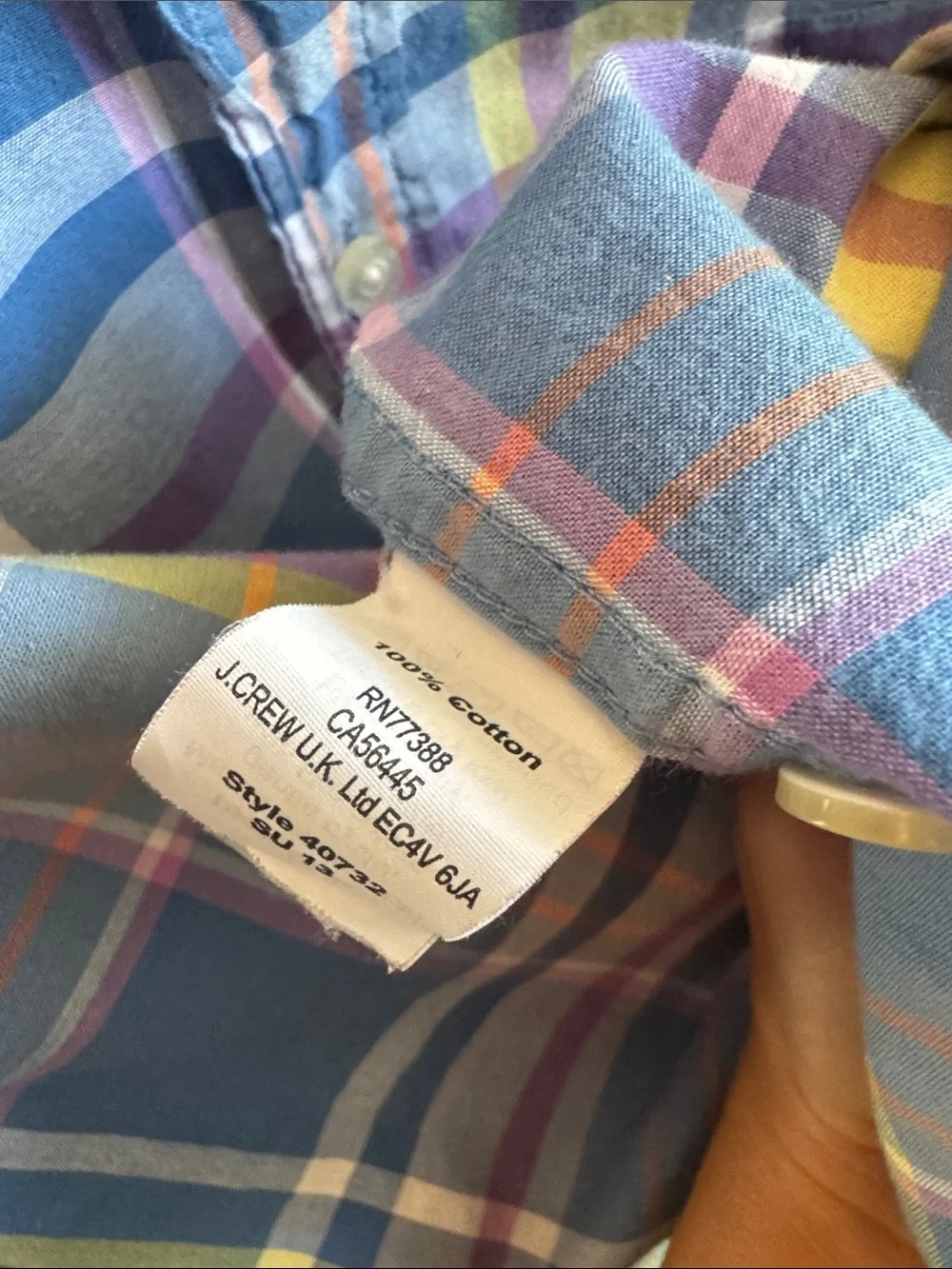 J. Crew Multicolor Plaid Button-Down Shirt Blue, Green, Yellow Mens Large Casual